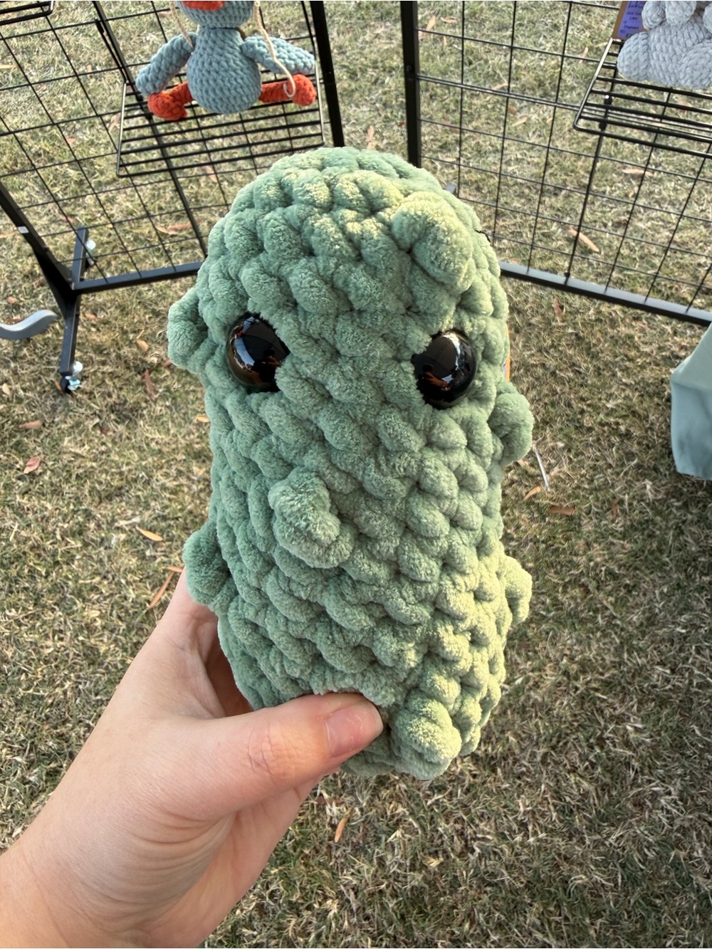Handmade Chunky Crochet Plush Pickle - Sage Green